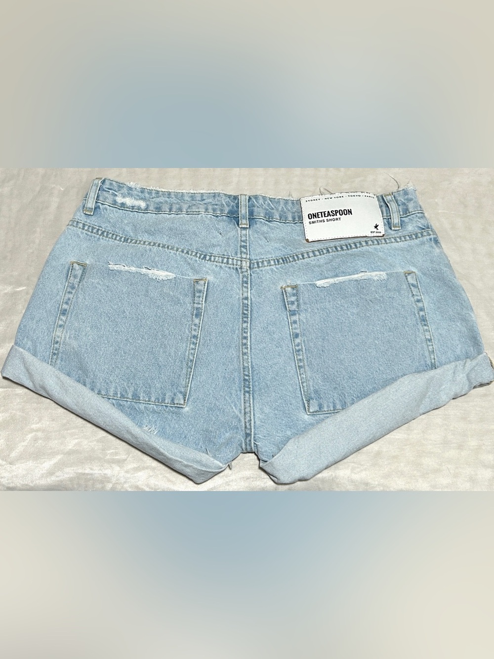One Teaspoon Light Blue Distressed Rolled-Hem Denim Shorts